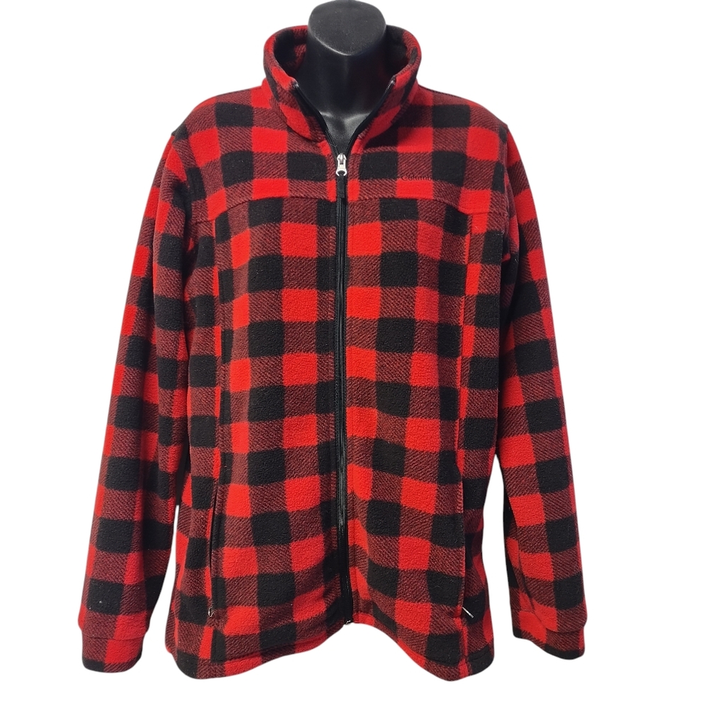 Columbia Red and Black Buffalo Plaid Fleece Jacket